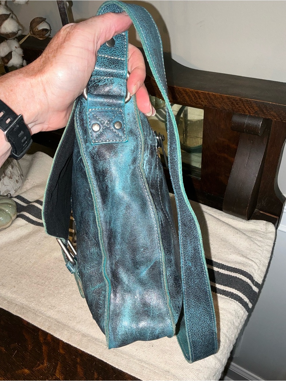 NWOT Bed Stu Leather Venice Beach Crossbody Bag Betta Blue Black Luxe MSRP $240 - Picture 6 of 12